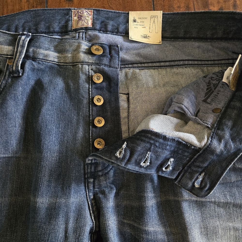 PRPS Rambler Skinny Fit Low Front Rise Button Fly Japanese Selvedge Jeans Sz 38 - Picture 7 of 16